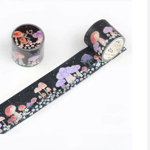 ✨️ Wide Silver Foil Mushroom Washi Tape, 3m Roll, Planner Bujo Supplies